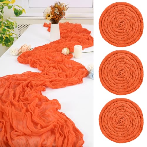 3 Stück Orange Seihtuch Tischläufer,55 x 300 cm Grün Rustikaler Gaze Stoff Boho Tischläufer Käsetuch Cheesecloth Tischläufer Hochzeit Tischdecke für Hochzeit Brautparty Bankett von FXKS