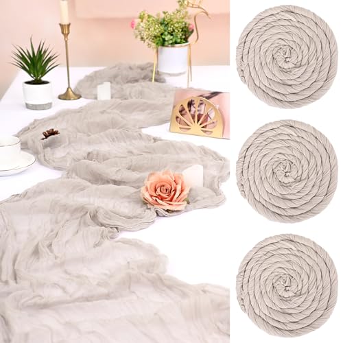 3 Stück Rose Braun Seihtuch Tischläufer,55 x 300 cm Grün Rustikaler Gaze Stoff Boho Tischläufer Käsetuch Cheesecloth Tischläufer Hochzeit Tischdecke für Hochzeit Brautparty Bankett von FXKS