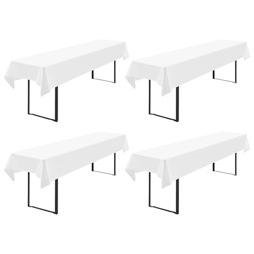 4-Pack Weiße Bier Tischdecke 250 x 110 cm Polyester Bier Tischdeckes, Waschbare und Langlebige Tischdecke Tischdecke für Garten Partys Geburtstagsfeier oder Grill (Weiß) von FXKS