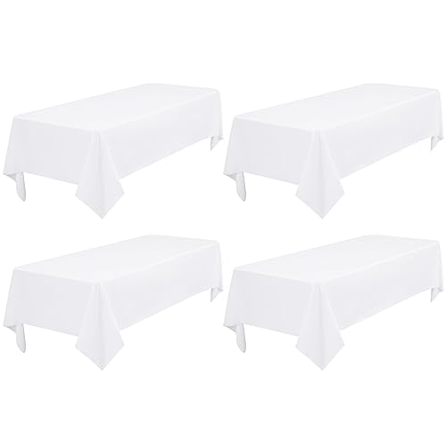 4 Stück Rechteckigen Tischdecken Weiß Hochwertige Polyester Tischdecken für 6-Fuß Tische, Flecken und Knitterfrei Waschbar Dekorative Tischdecke für Hochzeiten Bankette Küche (153 x 260 cm) von FXKS