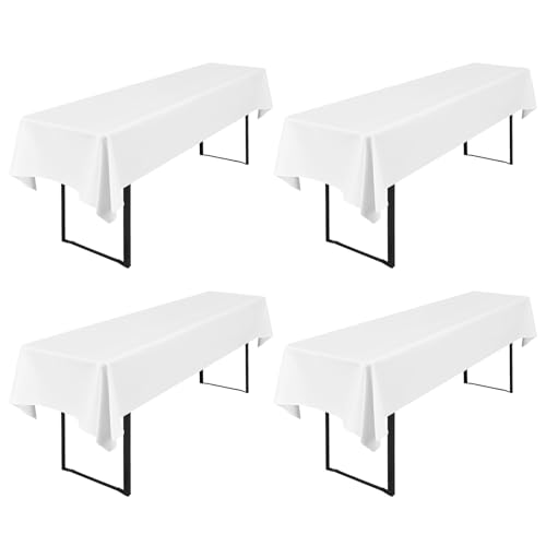 4 Stück Weiß Biertisch Tischdecke 250x100cm,Universal für 50cm u.70cm Bier Tischdecke für Biertisch, Opaque Polyester Tischdecke Bierzeltgarnitur,Tischdecken Rechteckige Tischdecken Waschbar von FXKS