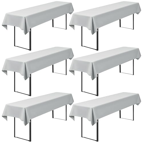 6 Stück Hellgrau Biertisch Tischdecke 250x100cm,Universal für 50cm u.70cm Bier Tischdecke für Biertisch, Opaque Polyester Tischdecke Bierzeltgarnitur,Tischdecken Rechteckige Tischdecken Waschbar von FXKS