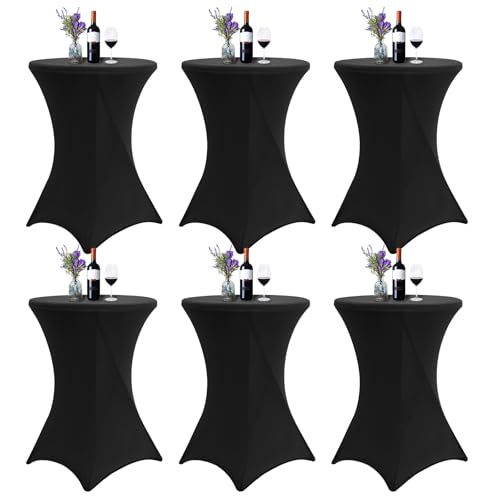 6er-Set Stretch Stehtisch Husse für Bistrotisch Ø 80-85 cm Verstärkung im Fußbereich Spandex Stretch Cocktail Tischdecke, Stretch-Husse Hussen für Hochzeit Events Stehtische(Schwarzer 80x110cm) von FXKS