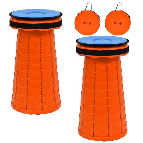 FXKS 2 x Tragbarer Teleskophocker,Klapphocker Hocker Max Tragfähigkeit 180 kg,6,5-45 cm Höhenverstellbarer Klapphocker mit Kissen,Tragbare Teleskophocker Hocker für Camping Wandern -Orange FXKS 2 x Tragbarer Teleskophocker,Klapphocker Hocker Max Tragfähigkeit 180 kg,6,5-45 cm Höhenverstellbarer Klapphocker mit Kissen,Tragbare Teleskophocker Hocker für Camping Wandern -Orange von FXKS