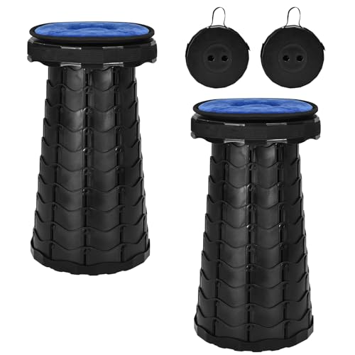 FXKS 2 x Tragbarer Teleskophocker,Klapphocker Hocker Max Tragfähigkeit 180 kg,6,5-45 cm Höhenverstellbarer Klapphocker mit Kissen,Tragbare Teleskophocker Hocker für Camping Wandern -Schwarz FXKS 2 x Tragbarer Teleskophocker,Klapphocker Hocker Max Tragfähigkeit 180 kg,6,5-45 cm Höhenverstellbarer Klapphocker mit Kissen,Tragbare Teleskophocker Hocker für Camping Wandern -Schwarz von FXKS