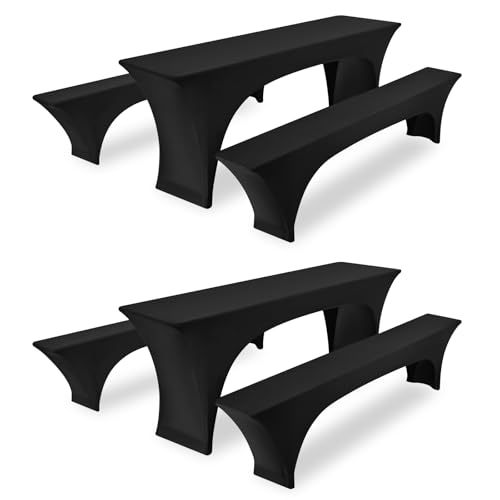Zwei 3er-Sets Elastische Biertischhussen, Schwarze Biertisch und Bankabdeckung,50 cm Tischbreite, 220 x 50 x 70 cm Bierzeltabdeckung für Bankett-Partys im Freien Bierbank von FXKS