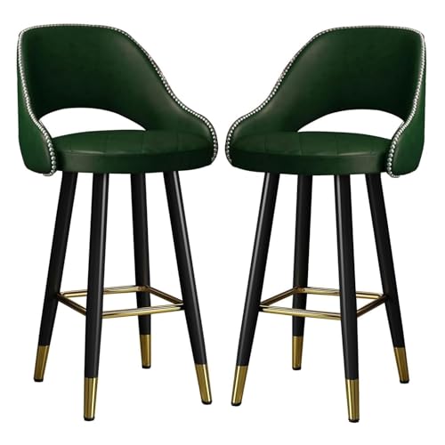 2 Stück PU-Barhocker, gebogener, gepolsterter Hochstuhl, Kücheninselhocker mit hohler Rückenlehne, goldener quadratischer Fußstütze und Metallbein for die Theke, Bistro-Barhocker(Green,65cm(25.6'')) von FXLUHAY