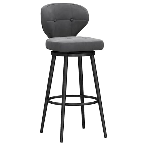 Barhocker aus Metall, 1er-Set, 360° drehbarer Theken-Barhocker mit Rückenlehne, Fußstütze aus schwarzem Metall, gepolsterter Barhocker, moderner Barstuhl for Kücheninsel, Bar, Pub(Grey Black Leg,65cm( von FXLUHAY