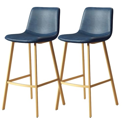 Barhocker aus PU-Leder mit Rückenlehne, Barstühle ohne Armlehnen, Barhocker in Thekenhöhe, Esszimmerstühle, 2er-Set, for Küchentheken, Zuhause und Restaurants, drinnen und draußen(Blue,65cm(25.6 Inch) von FXLUHAY