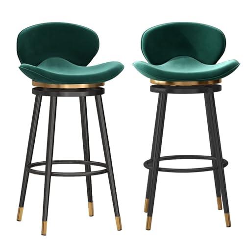 Drehbare Barhocker, 2er-Set, Barhocker in Thekenhöhe, moderne Barhocker aus Samt mit mittelhoher Rückenlehne, gepolsterter Barstuhl mit Metallfuß, Hocker for Kücheninseln(Green,Black Leg 65cm sitting von FXLUHAY