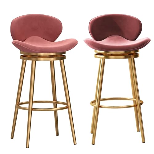 Drehbare Barhocker, 2er-Set, Barhocker in Thekenhöhe, moderne Barhocker aus Samt mit mittelhoher Rückenlehne, gepolsterter Barstuhl mit Metallfuß, Hocker for Kücheninseln(Pink,Gold Leg 75cm sitting he von FXLUHAY