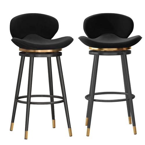 Drehbare Barhocker, 2er-Set, Barhocker in Thekenhöhe, moderne Barhocker aus Samt mit mittlerer Rückenlehne, gepolsterter Barstuhl mit Metallfuß, Hocker for Kücheninseln(Black,Black Leg 65cm sitting he von FXLUHAY