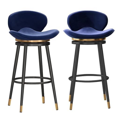 Drehbare Barhocker, 2er-Set, Barhocker in Thekenhöhe, moderne Barhocker aus Samt mit mittlerer Rückenlehne, gepolsterter Barstuhl mit Metallfuß, Hocker for Kücheninseln(Blue,Black Leg 65cm sitting hei von FXLUHAY