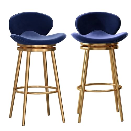 Drehbare Barhocker, 2er-Set, Barhocker in Thekenhöhe, moderne Barhocker aus Samt mit mittlerer Rückenlehne, gepolsterter Barstuhl mit Metallfuß, Hocker for Kücheninseln(Blue,Gold Leg 75cm sitting heig von FXLUHAY