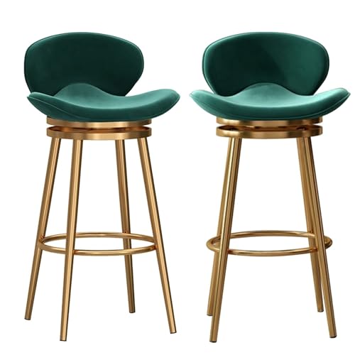 Drehbare Barhocker, 2er-Set, Barhocker in Thekenhöhe, moderne Barhocker aus Samt mit mittlerer Rückenlehne, gepolsterter Barstuhl mit Metallfuß, Hocker for Kücheninseln(Green,Gold Leg 65cm sitting hei von FXLUHAY