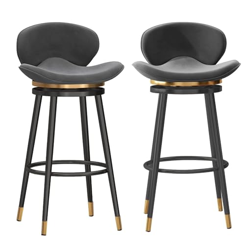 Drehbare Barhocker, 2er-Set, Barhocker in Thekenhöhe, moderne Barhocker aus Samt mit mittlerer Rückenlehne, gepolsterter Barstuhl mit Metallfuß, Hocker for Kücheninseln(Grey,Black Leg 65cm sitting hei von FXLUHAY