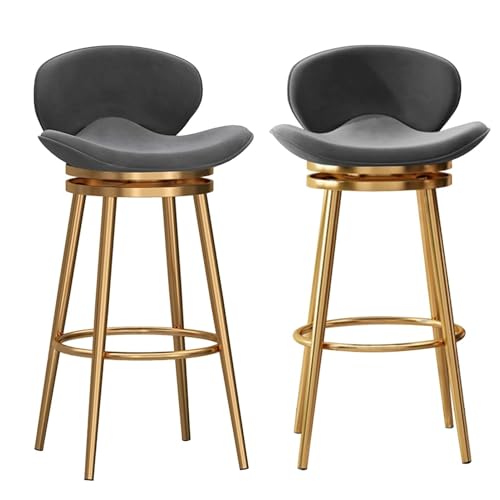 Drehbare Barhocker, 2er-Set, Barhocker in Thekenhöhe, moderne Barhocker aus Samt mit mittlerer Rückenlehne, gepolsterter Barstuhl mit Metallfuß, Hocker for Kücheninseln(Grey,Gold Leg 65cm sitting heig Drehbare Barhocker, 2er-Set, Barhocker in Thekenhöhe, moderne Barhocker aus Samt mit mittlerer Rückenlehne, gepolsterter Barstuhl mit Metallfuß, Hocker for Kücheninseln(Grey,Gold Leg 65cm sitting heig von FXLUHAY