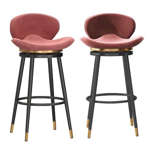 Drehbare Barhocker, 2er-Set, Barhocker in Thekenhöhe, moderne Barhocker aus Samt mit mittlerer Rückenlehne, gepolsterter Barstuhl mit Metallfuß, Hocker for Kücheninseln(Pink,Black Leg 65cm sitting hei von FXLUHAY