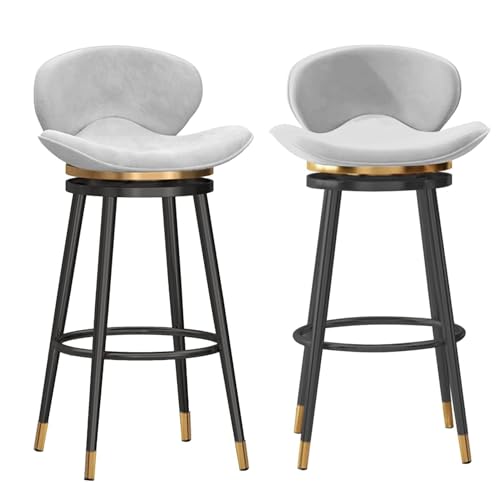 Drehbare Barhocker, 2er-Set, Barhocker in Thekenhöhe, moderne Barhocker aus Samt mit mittlerer Rückenlehne, gepolsterter Barstuhl mit Metallfuß, Hocker for Kücheninseln(White,Black Leg 65cm sitting he von FXLUHAY