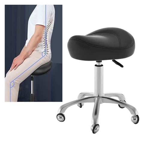 Drehstuhl Sattelhocker Sattelstuhl, Schwerlast Hydraulischer Hocker Stuhl mit Rädern, Hocker for Studio Tattoo(Black) von FXLUHAY