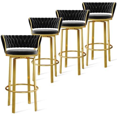 FXLUHAY 360 ° drehbare Barhocker, 1er-/2er-/3er-Set, offene Barhocker aus Samt mit gewebter Rückenlehne und Gold-/schwarzer Fußstütze, Esszimmerstühle for Kücheninseln und Pubs(Black Gold Leg,4 PCS) FXLUHAY 360 ° drehbare Barhocker, 1er-/2er-/3er-Set, offene Barhocker aus Samt mit gewebter Rückenlehne und Gold-/schwarzer Fußstütze, Esszimmerstühle for Kücheninseln und Pubs(Black Gold Leg,4 PCS) von FXLUHAY
