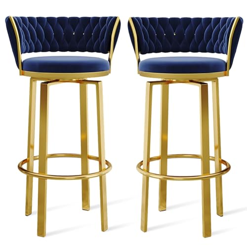 FXLUHAY 360 ° drehbare Barhocker, 1er-/2er-/3er-Set, offene Barhocker aus Samt mit gewebter Rückenlehne und Gold-/schwarzer Fußstütze, Esszimmerstühle for Kücheninseln und Pubs(Blue Gold Leg,2 PCS) FXLUHAY 360 ° drehbare Barhocker, 1er-/2er-/3er-Set, offene Barhocker aus Samt mit gewebter Rückenlehne und Gold-/schwarzer Fußstütze, Esszimmerstühle for Kücheninseln und Pubs(Blue Gold Leg,2 PCS) von FXLUHAY