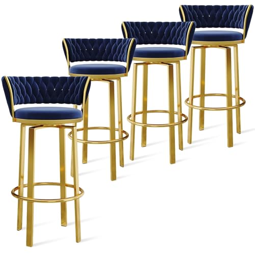 FXLUHAY 360 ° drehbare Barhocker, 1er-/2er-/3er-Set, offene Barhocker aus Samt mit gewebter Rückenlehne und Gold-/schwarzer Fußstütze, Esszimmerstühle for Kücheninseln und Pubs(Blue Gold Leg,4 PCS) FXLUHAY 360 ° drehbare Barhocker, 1er-/2er-/3er-Set, offene Barhocker aus Samt mit gewebter Rückenlehne und Gold-/schwarzer Fußstütze, Esszimmerstühle for Kücheninseln und Pubs(Blue Gold Leg,4 PCS) von FXLUHAY