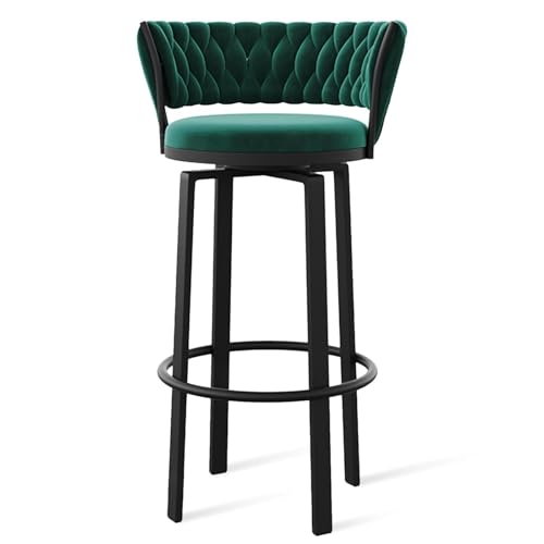 FXLUHAY 360 ° drehbare Barhocker, 1er-/2er-/3er-Set, offene Barhocker aus Samt mit gewebter Rückenlehne und Gold-/schwarzer Fußstütze, Esszimmerstühle for Kücheninseln und Pubs(Green Black Leg,1 PCS) von FXLUHAY
