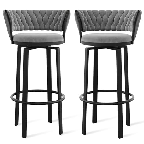 FXLUHAY 360 ° drehbare Barhocker, 1er-/2er-/3er-Set, offene Barhocker aus Samt mit gewebter Rückenlehne und Gold-/schwarzer Fußstütze, Esszimmerstühle for Kücheninseln und Pubs(Grey Black Leg,2 PCS) FXLUHAY 360 ° drehbare Barhocker, 1er-/2er-/3er-Set, offene Barhocker aus Samt mit gewebter Rückenlehne und Gold-/schwarzer Fußstütze, Esszimmerstühle for Kücheninseln und Pubs(Grey Black Leg,2 PCS) von FXLUHAY