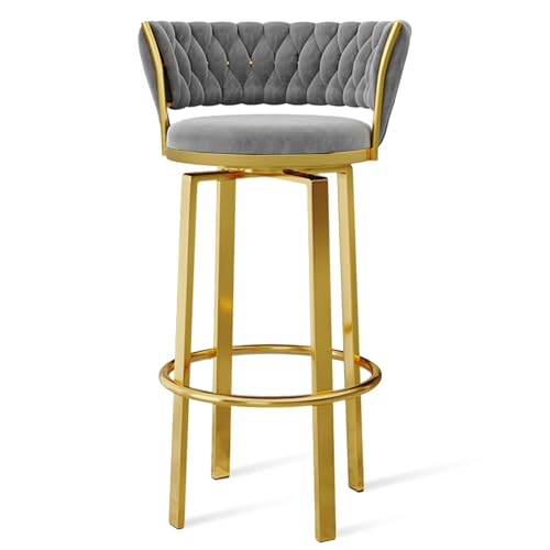 FXLUHAY 360 ° drehbare Barhocker, 1er-/2er-/3er-Set, offene Barhocker aus Samt mit gewebter Rückenlehne und Gold-/schwarzer Fußstütze, Esszimmerstühle for Kücheninseln und Pubs(Grey Gold Leg,1 PCS) FXLUHAY 360 ° drehbare Barhocker, 1er-/2er-/3er-Set, offene Barhocker aus Samt mit gewebter Rückenlehne und Gold-/schwarzer Fußstütze, Esszimmerstühle for Kücheninseln und Pubs(Grey Gold Leg,1 PCS) von FXLUHAY