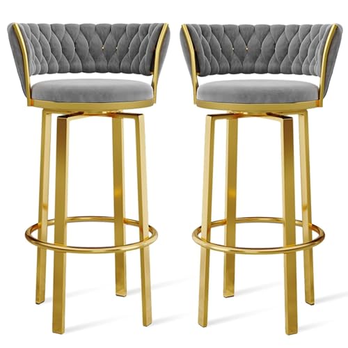 FXLUHAY 360 ° drehbare Barhocker, 1er-/2er-/3er-Set, offene Barhocker aus Samt mit gewebter Rückenlehne und Gold-/schwarzer Fußstütze, Esszimmerstühle for Kücheninseln und Pubs(Grey Gold Leg,2 PCS) FXLUHAY 360 ° drehbare Barhocker, 1er-/2er-/3er-Set, offene Barhocker aus Samt mit gewebter Rückenlehne und Gold-/schwarzer Fußstütze, Esszimmerstühle for Kücheninseln und Pubs(Grey Gold Leg,2 PCS) von FXLUHAY