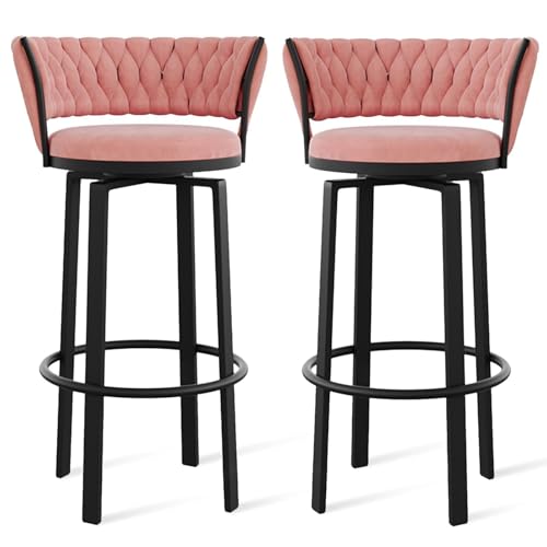 FXLUHAY 360 ° drehbare Barhocker, 1er-/2er-/3er-Set, offene Barhocker aus Samt mit gewebter Rückenlehne und Gold-/schwarzer Fußstütze, Esszimmerstühle for Kücheninseln und Pubs(Pink Black Leg,2 PCS) FXLUHAY 360 ° drehbare Barhocker, 1er-/2er-/3er-Set, offene Barhocker aus Samt mit gewebter Rückenlehne und Gold-/schwarzer Fußstütze, Esszimmerstühle for Kücheninseln und Pubs(Pink Black Leg,2 PCS) von FXLUHAY