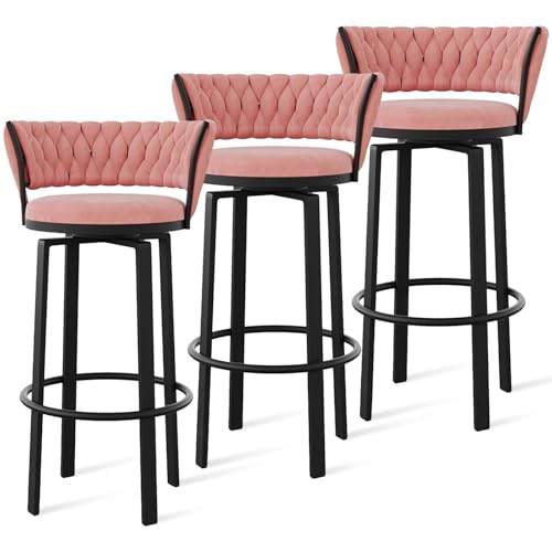 FXLUHAY 360 ° drehbare Barhocker, 1er-/2er-/3er-Set, offene Barhocker aus Samt mit gewebter Rückenlehne und Gold-/schwarzer Fußstütze, Esszimmerstühle for Kücheninseln und Pubs(Pink Black Leg,3 PCS) FXLUHAY 360 ° drehbare Barhocker, 1er-/2er-/3er-Set, offene Barhocker aus Samt mit gewebter Rückenlehne und Gold-/schwarzer Fußstütze, Esszimmerstühle for Kücheninseln und Pubs(Pink Black Leg,3 PCS) von FXLUHAY