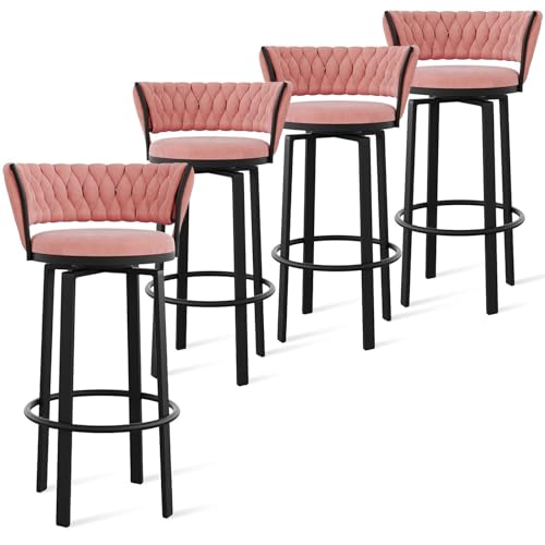 FXLUHAY 360 ° drehbare Barhocker, 1er-/2er-/3er-Set, offene Barhocker aus Samt mit gewebter Rückenlehne und Gold-/schwarzer Fußstütze, Esszimmerstühle for Kücheninseln und Pubs(Pink Black Leg,4 PCS) FXLUHAY 360 ° drehbare Barhocker, 1er-/2er-/3er-Set, offene Barhocker aus Samt mit gewebter Rückenlehne und Gold-/schwarzer Fußstütze, Esszimmerstühle for Kücheninseln und Pubs(Pink Black Leg,4 PCS) von FXLUHAY