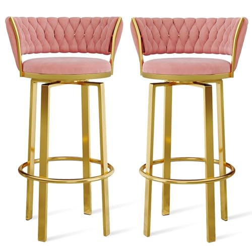 FXLUHAY 360 ° drehbare Barhocker, 1er-/2er-/3er-Set, offene Barhocker aus Samt mit gewebter Rückenlehne und Gold-/schwarzer Fußstütze, Esszimmerstühle for Kücheninseln und Pubs(Pink Gold Leg,2 PCS) FXLUHAY 360 ° drehbare Barhocker, 1er-/2er-/3er-Set, offene Barhocker aus Samt mit gewebter Rückenlehne und Gold-/schwarzer Fußstütze, Esszimmerstühle for Kücheninseln und Pubs(Pink Gold Leg,2 PCS) von FXLUHAY