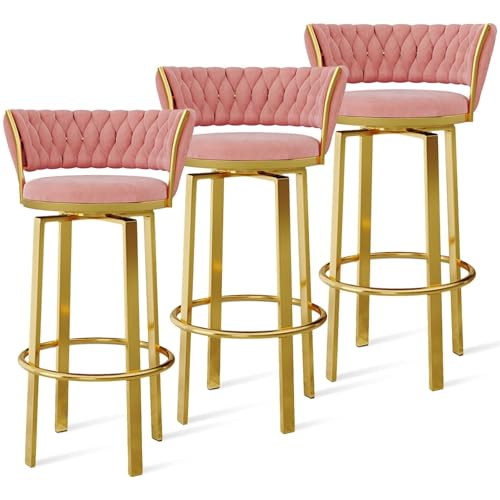 FXLUHAY 360 ° drehbare Barhocker, 1er-/2er-/3er-Set, offene Barhocker aus Samt mit gewebter Rückenlehne und Gold-/schwarzer Fußstütze, Esszimmerstühle for Kücheninseln und Pubs(Pink Gold Leg,3 PCS) FXLUHAY 360 ° drehbare Barhocker, 1er-/2er-/3er-Set, offene Barhocker aus Samt mit gewebter Rückenlehne und Gold-/schwarzer Fußstütze, Esszimmerstühle for Kücheninseln und Pubs(Pink Gold Leg,3 PCS) von FXLUHAY