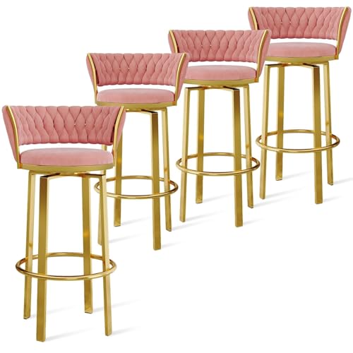 FXLUHAY 360 ° drehbare Barhocker, 1er-/2er-/3er-Set, offene Barhocker aus Samt mit gewebter Rückenlehne und Gold-/schwarzer Fußstütze, Esszimmerstühle for Kücheninseln und Pubs(Pink Gold Leg,4 PCS) FXLUHAY 360 ° drehbare Barhocker, 1er-/2er-/3er-Set, offene Barhocker aus Samt mit gewebter Rückenlehne und Gold-/schwarzer Fußstütze, Esszimmerstühle for Kücheninseln und Pubs(Pink Gold Leg,4 PCS) von FXLUHAY