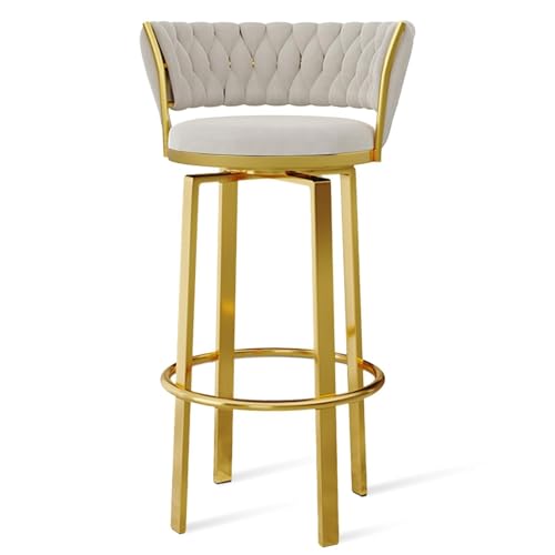 FXLUHAY 360 ° drehbare Barhocker, 1er-/2er-/3er-Set, offene Barhocker aus Samt mit gewebter Rückenlehne und Gold-/schwarzer Fußstütze, Esszimmerstühle for Kücheninseln und Pubs(White Gold Leg,1 PCS) FXLUHAY 360 ° drehbare Barhocker, 1er-/2er-/3er-Set, offene Barhocker aus Samt mit gewebter Rückenlehne und Gold-/schwarzer Fußstütze, Esszimmerstühle for Kücheninseln und Pubs(White Gold Leg,1 PCS) von FXLUHAY