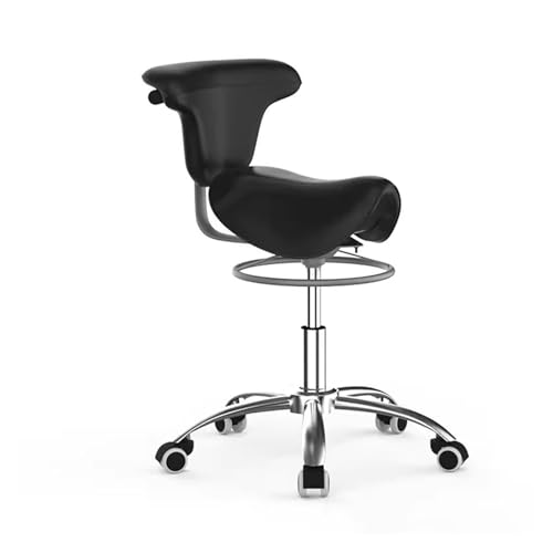 FXLUHAY Anhebbarer Sattelhocker mit Rückenlehne, drehbarer Beauty-Bar-Salonstuhl 57 cm ~ 67 cm, Premium-Stuhl for Zahnarztfriseur(Blcak) von FXLUHAY