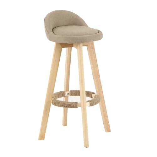 FXLUHAY Barhocker, Barhocker in Barhöhe ohne Rückenlehne, hohe Holzhocker for Kücheninseln, Moderne Barstühle, Barhocker aus Baumwolle und Leinen, Möbel for die Heimbar(Khaki,63cm(25in)) von FXLUHAY