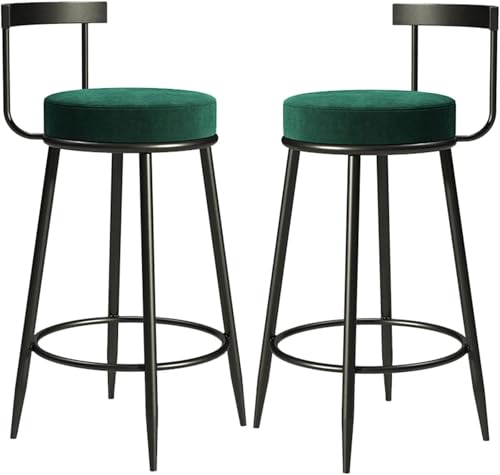 FXLUHAY Barhocker, Thekenhocker, Thekenhocker, 2er-Set, mit Samt gepolsterte Barhocker, Frühstücksbarhocker mit Metallbeinen, hohe Esszimmerstühle for die Kücheninsel zu Hause(Green,65cm) von FXLUHAY