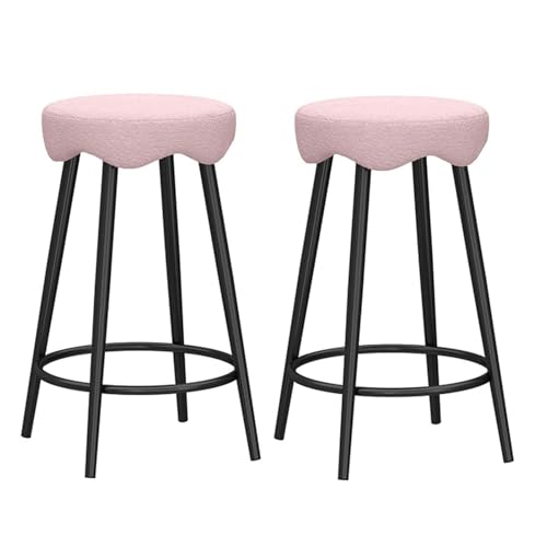 FXLUHAY Barhocker, Thekenhocker, Thekenhöhe, Barhocker, 2er-Set mit Rückenlehne, Küchenbarhocker, gepolstert for Frühstückstheke, Barhocker, weiche Wohnmöbel(Pink Cushion,Black Frame) von FXLUHAY