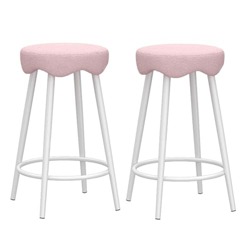 FXLUHAY Barhocker, Thekenhocker, Thekenhöhe, Barhocker, 2er-Set mit Rückenlehne, Küchenbarhocker, gepolstert for Frühstückstheke, Barhocker, weiche Wohnmöbel(Pink Cushion,White Frame) von FXLUHAY