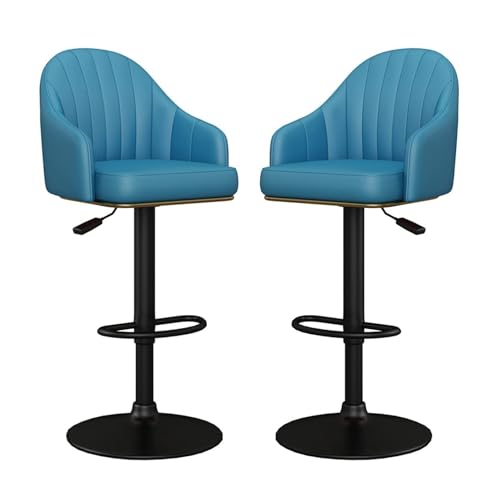 FXLUHAY Barhocker 2er-Set, Barhocker in Thekenhöhe mit Armlehne, Moderne verstellbare Drehbarhocker, Küchenbarhocker mit Rückenlehne, höhenverstellbar 65–80 cm(Blue) von FXLUHAY