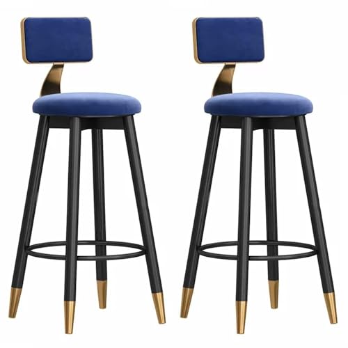 FXLUHAY Barhocker 2er-Set, Barstühle mit Samtpolsterung in Thekenhöhe mit Metallbeinen und Fußstütze, Barhocker, Moderne Barhocker for die Küche(Blue,65cm) von FXLUHAY