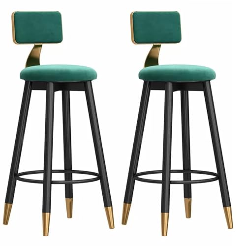 FXLUHAY Barhocker 2er-Set, Barstühle mit Samtpolsterung in Thekenhöhe mit Metallbeinen und Fußstütze, Barhocker, Moderne Barhocker for die Küche(Green,65cm) von FXLUHAY