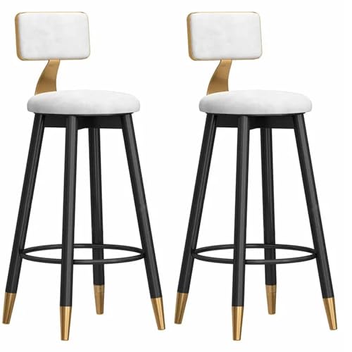 FXLUHAY Barhocker 2er-Set, Barstühle mit Samtpolsterung in Thekenhöhe mit Metallbeinen und Fußstütze, Barhocker, Moderne Barhocker for die Küche(White,75cm) von FXLUHAY