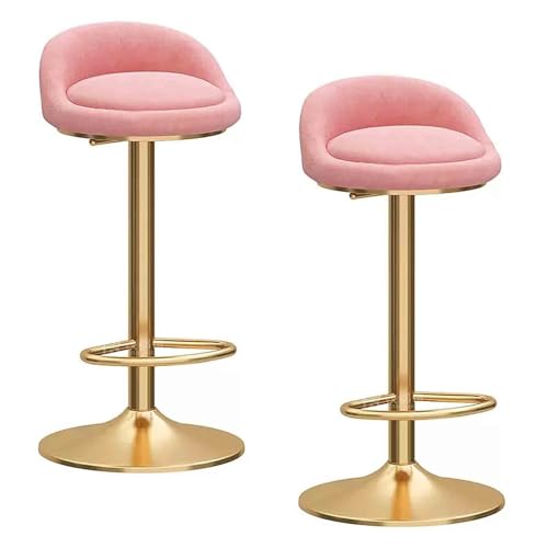 FXLUHAY Barhocker 2er-Set, verstellbare drehbare Barhocker, moderner Barstuhl mit Samtpolsterung, Rückenlehne und Fußstütze, for Bar, Küchentheke, Esszimmer(Pink) von FXLUHAY