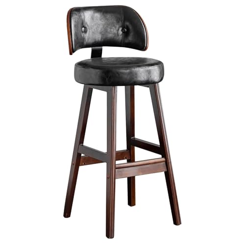 FXLUHAY Barhocker aus PU-Leder im Mid-Century-Stil, Moderne gepolsterte Barhocker in Thekenhöhe mit Rückenlehne, schwarzer Barstuhl for Kücheninseln(1pcs,75cm Sitting Height) von FXLUHAY