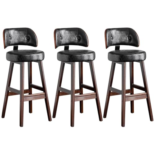 FXLUHAY Barhocker aus PU-Leder im Mid-Century-Stil, Moderne gepolsterte Barhocker in Thekenhöhe mit Rückenlehne, schwarzer Barstuhl for Kücheninseln(Set of 3,85cm Sitting Height) von FXLUHAY